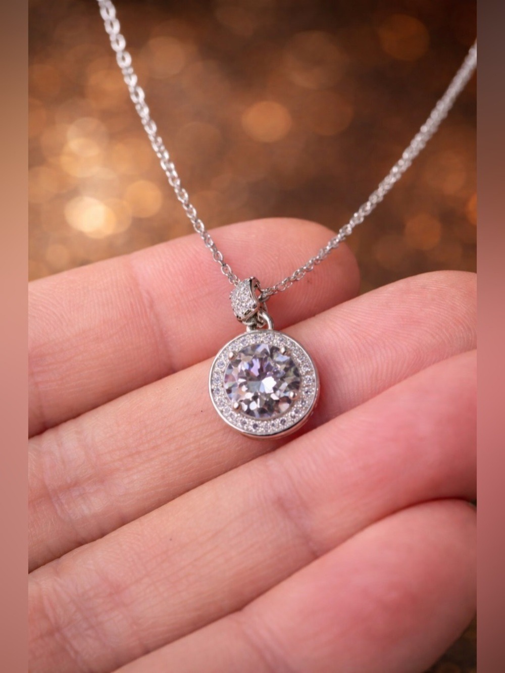 NWT & GRA Certificate Purple Moissanite 925 Sterling Silver Pendant & Chain Gift
